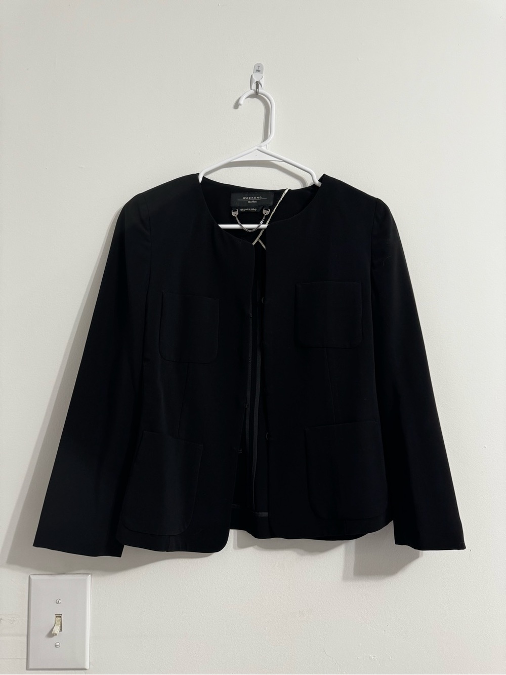 MaxMara WEEKEND Black Collarless Patch Pocket Jacket